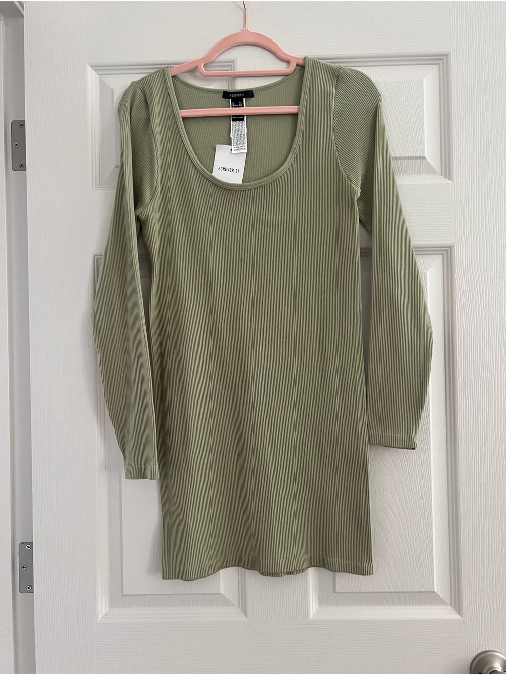 Forever 21 Olive Green Ribbed Long Sleeve Dress